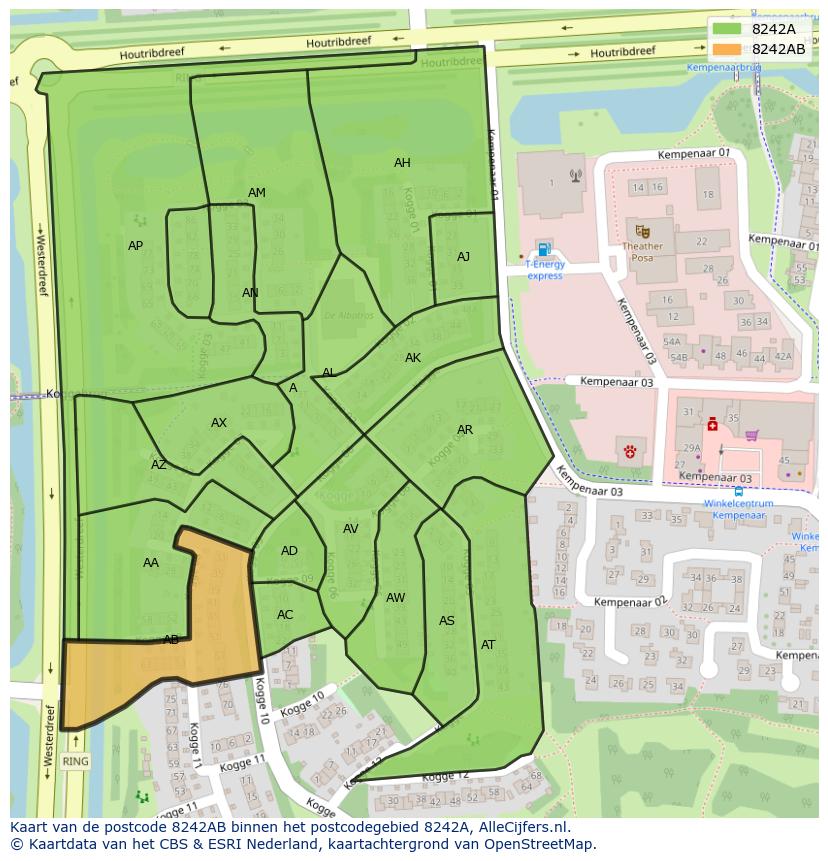 Afbeelding van het postcodegebied 8242 AB op de kaart.