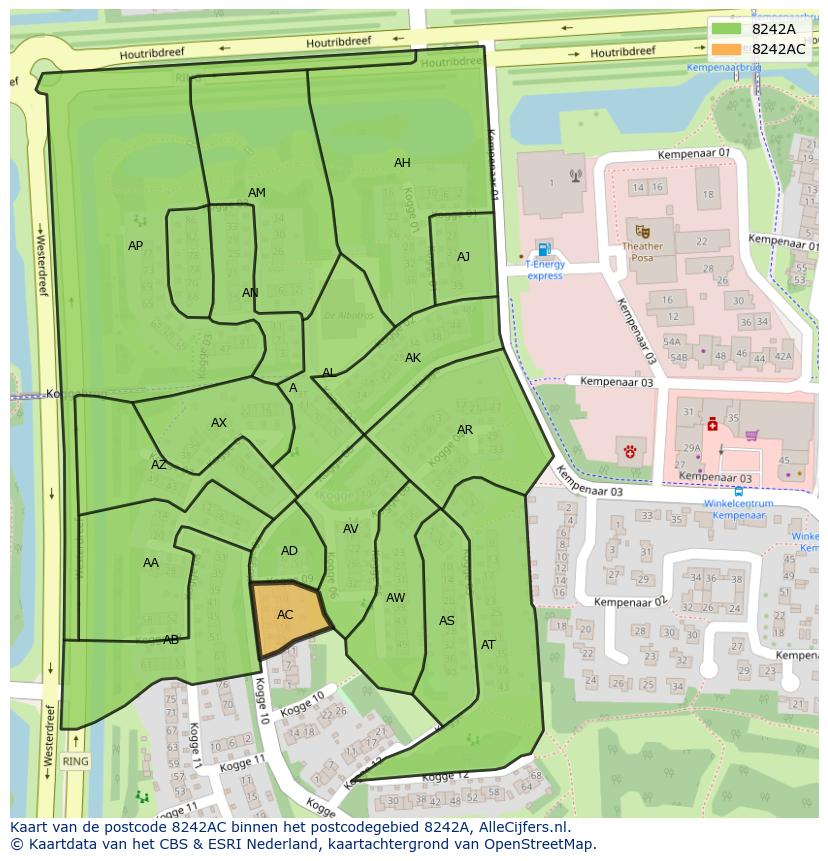 Afbeelding van het postcodegebied 8242 AC op de kaart.
