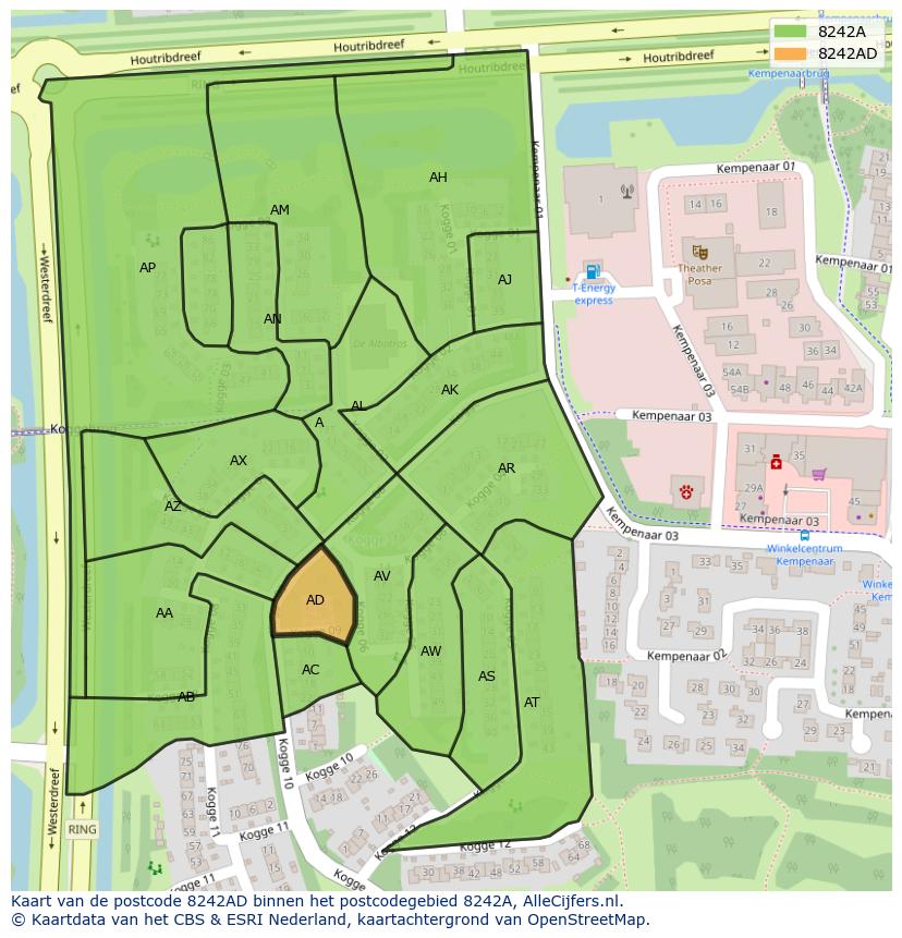 Afbeelding van het postcodegebied 8242 AD op de kaart.