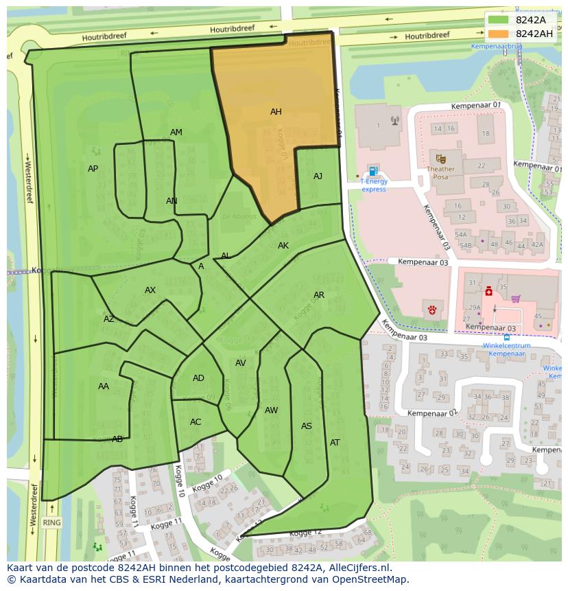 Afbeelding van het postcodegebied 8242 AH op de kaart.