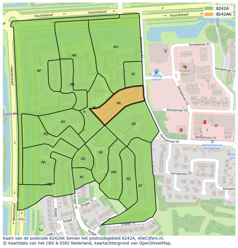 Afbeelding van het postcodegebied 8242 AK op de kaart.