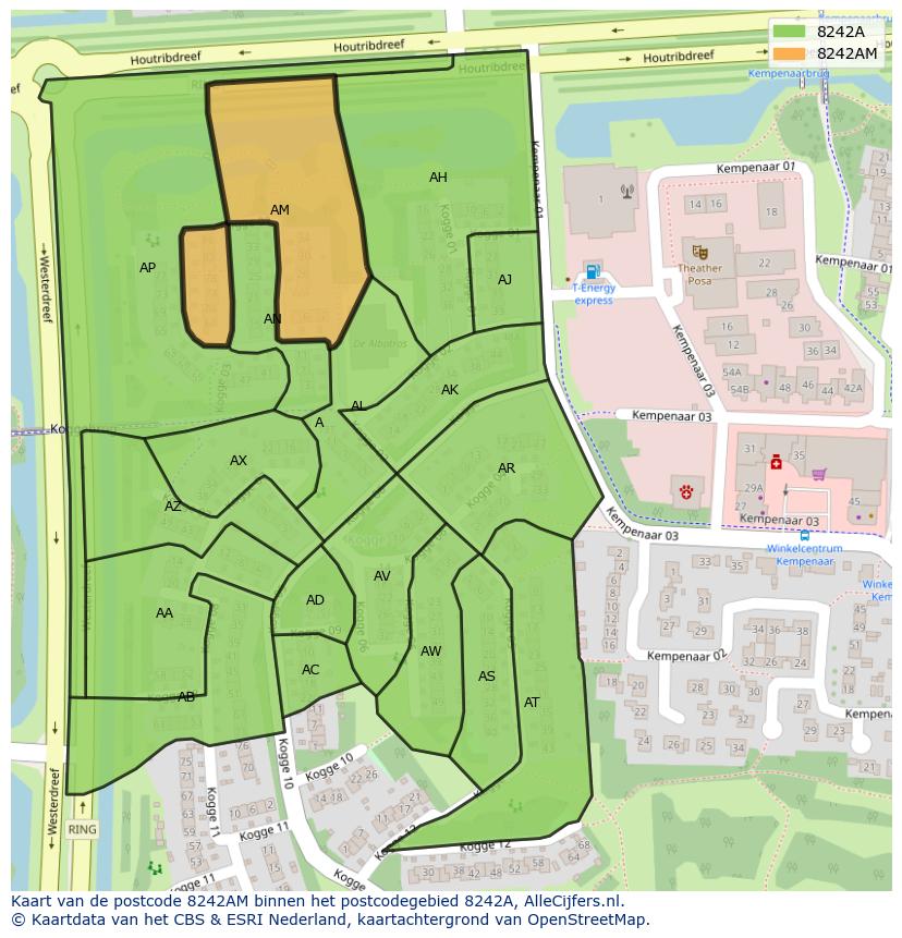 Afbeelding van het postcodegebied 8242 AM op de kaart.