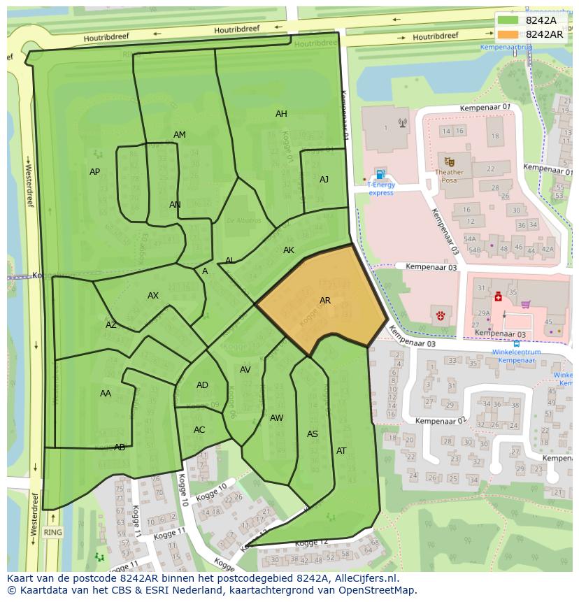 Afbeelding van het postcodegebied 8242 AR op de kaart.