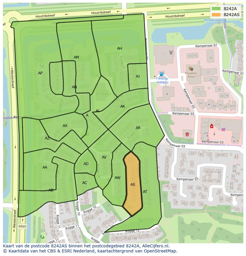 Afbeelding van het postcodegebied 8242 AS op de kaart.