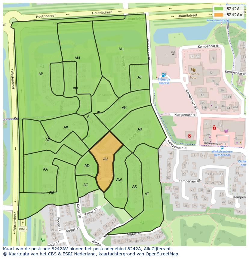 Afbeelding van het postcodegebied 8242 AV op de kaart.