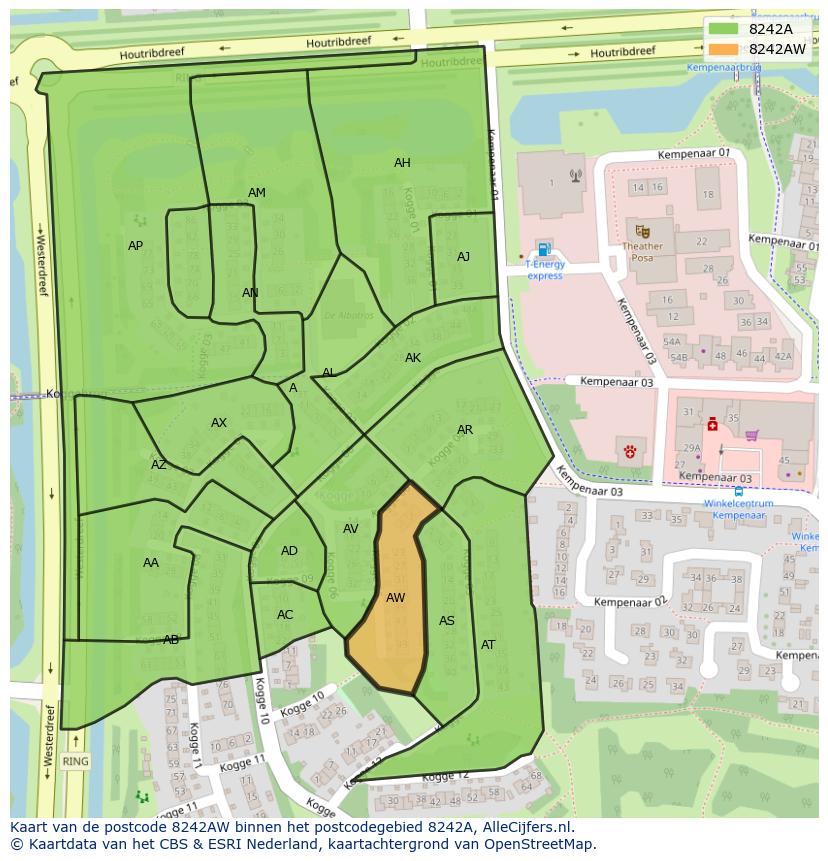 Afbeelding van het postcodegebied 8242 AW op de kaart.