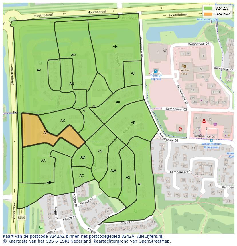 Afbeelding van het postcodegebied 8242 AZ op de kaart.