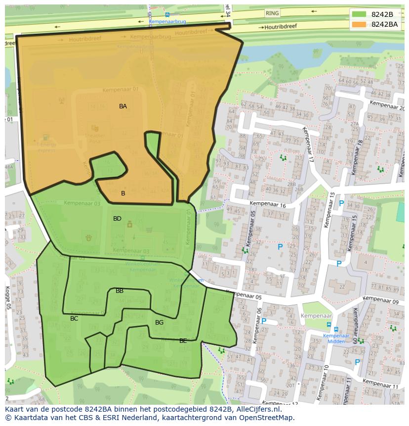 Afbeelding van het postcodegebied 8242 BA op de kaart.
