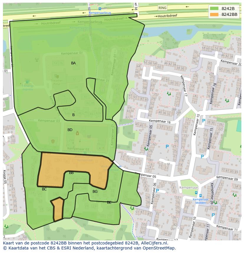 Afbeelding van het postcodegebied 8242 BB op de kaart.