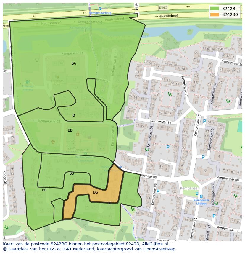 Afbeelding van het postcodegebied 8242 BG op de kaart.