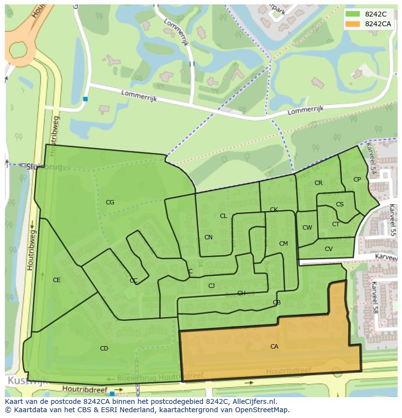 Afbeelding van het postcodegebied 8242 CA op de kaart.