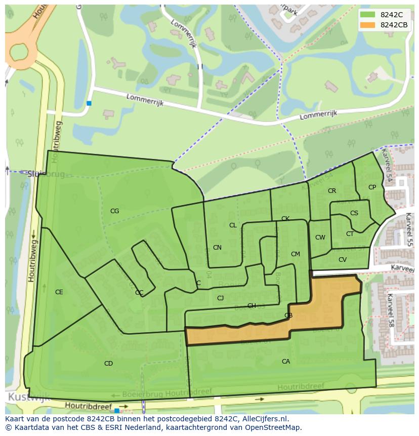 Afbeelding van het postcodegebied 8242 CB op de kaart.