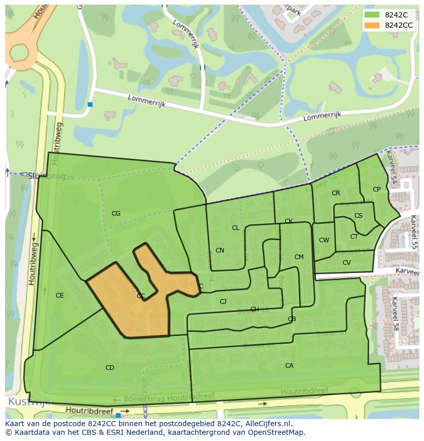 Afbeelding van het postcodegebied 8242 CC op de kaart.