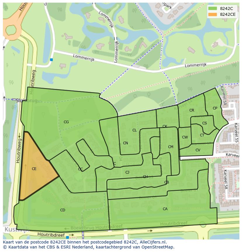 Afbeelding van het postcodegebied 8242 CE op de kaart.