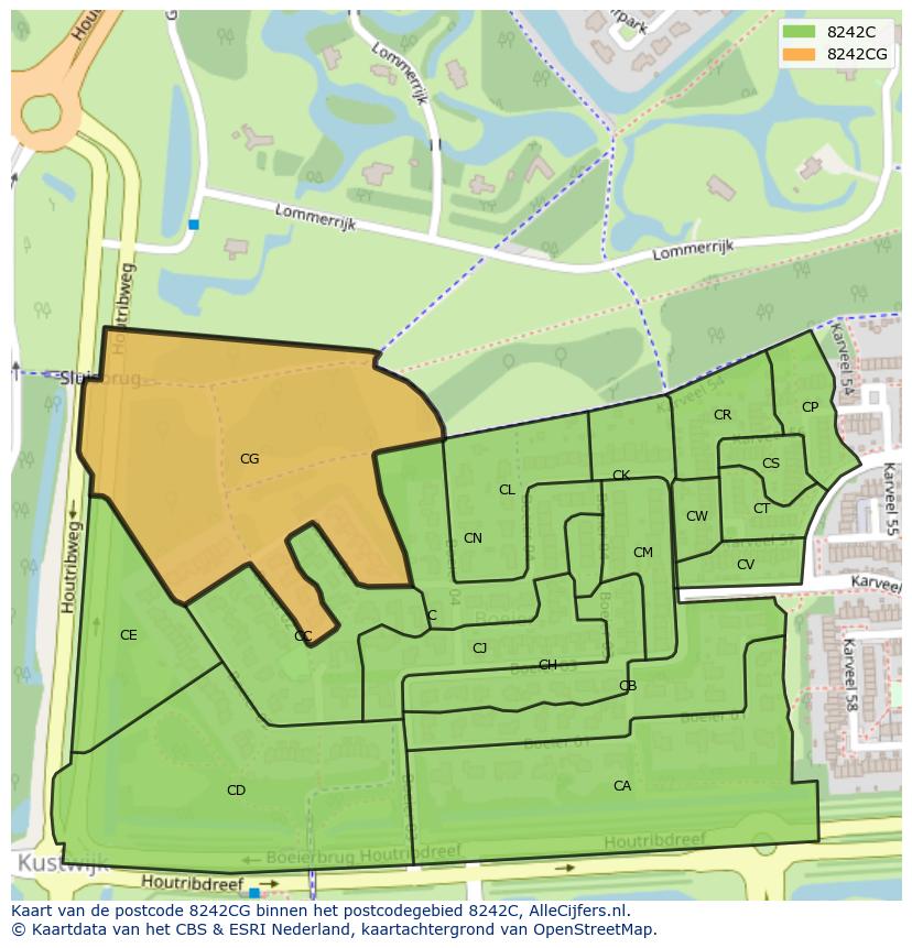 Afbeelding van het postcodegebied 8242 CG op de kaart.