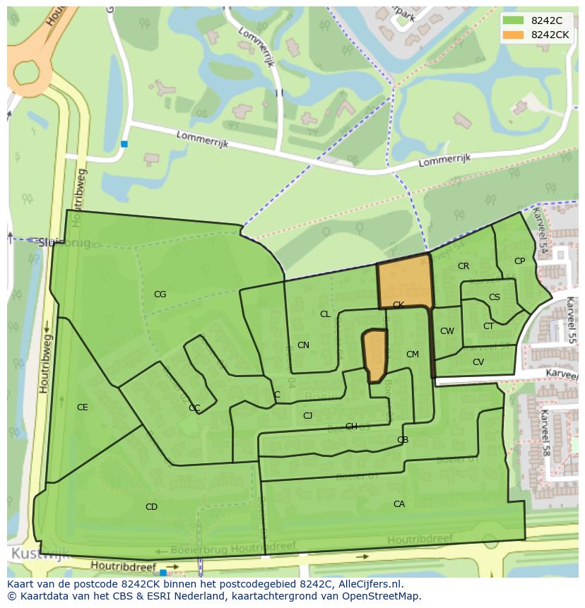 Afbeelding van het postcodegebied 8242 CK op de kaart.