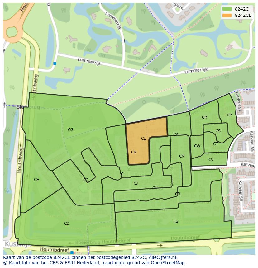 Afbeelding van het postcodegebied 8242 CL op de kaart.