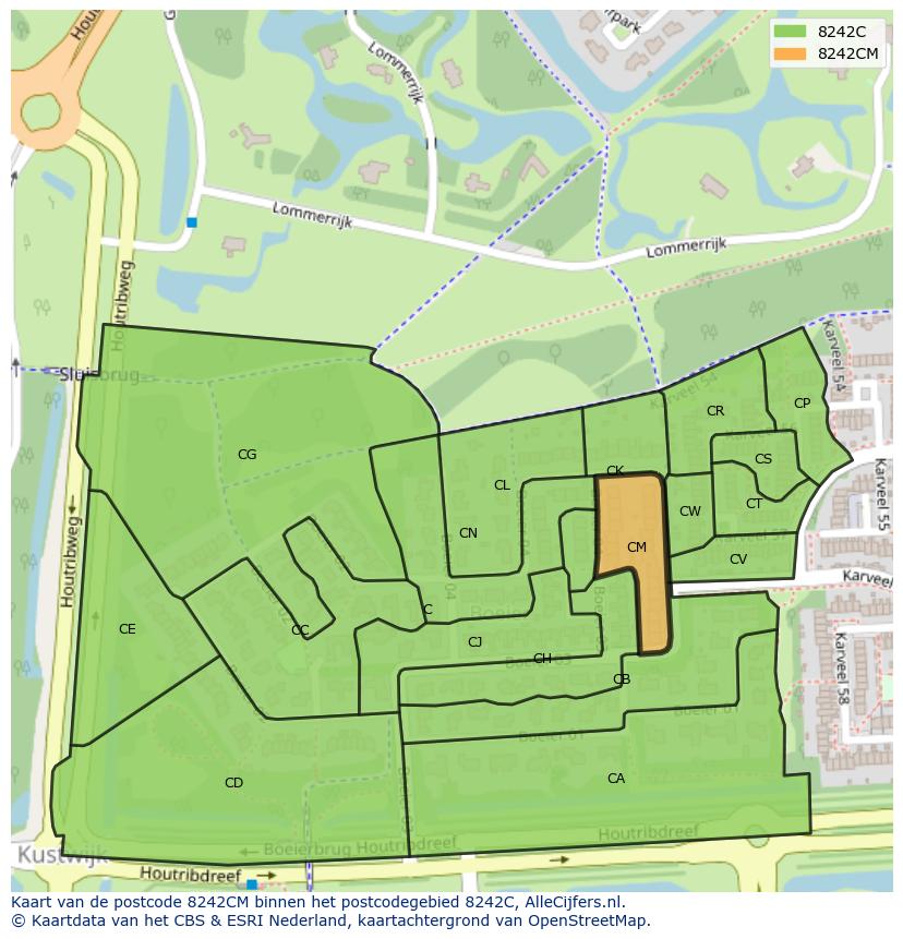 Afbeelding van het postcodegebied 8242 CM op de kaart.