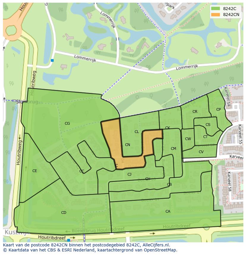 Afbeelding van het postcodegebied 8242 CN op de kaart.