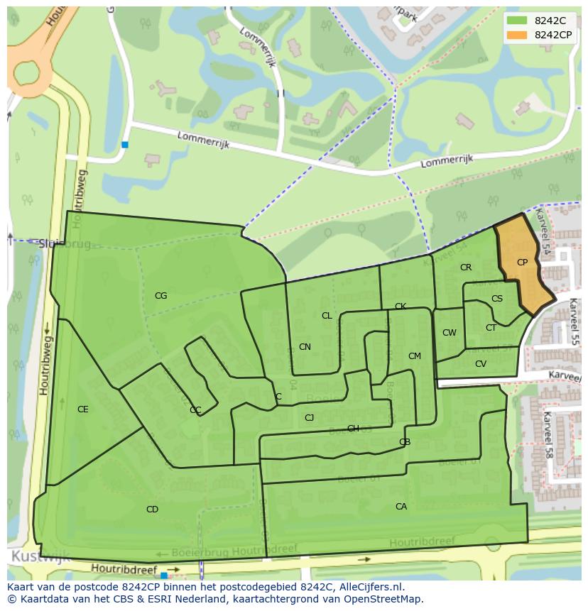 Afbeelding van het postcodegebied 8242 CP op de kaart.