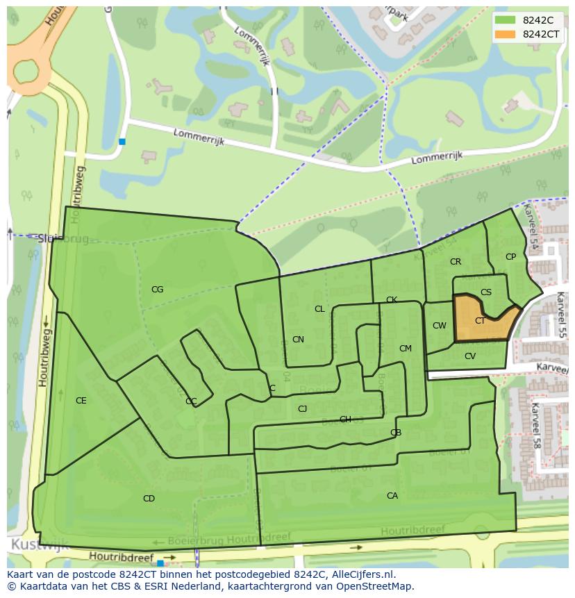Afbeelding van het postcodegebied 8242 CT op de kaart.