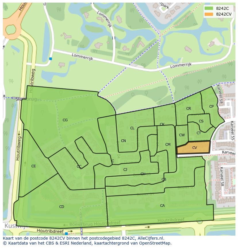 Afbeelding van het postcodegebied 8242 CV op de kaart.
