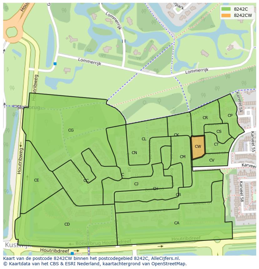 Afbeelding van het postcodegebied 8242 CW op de kaart.