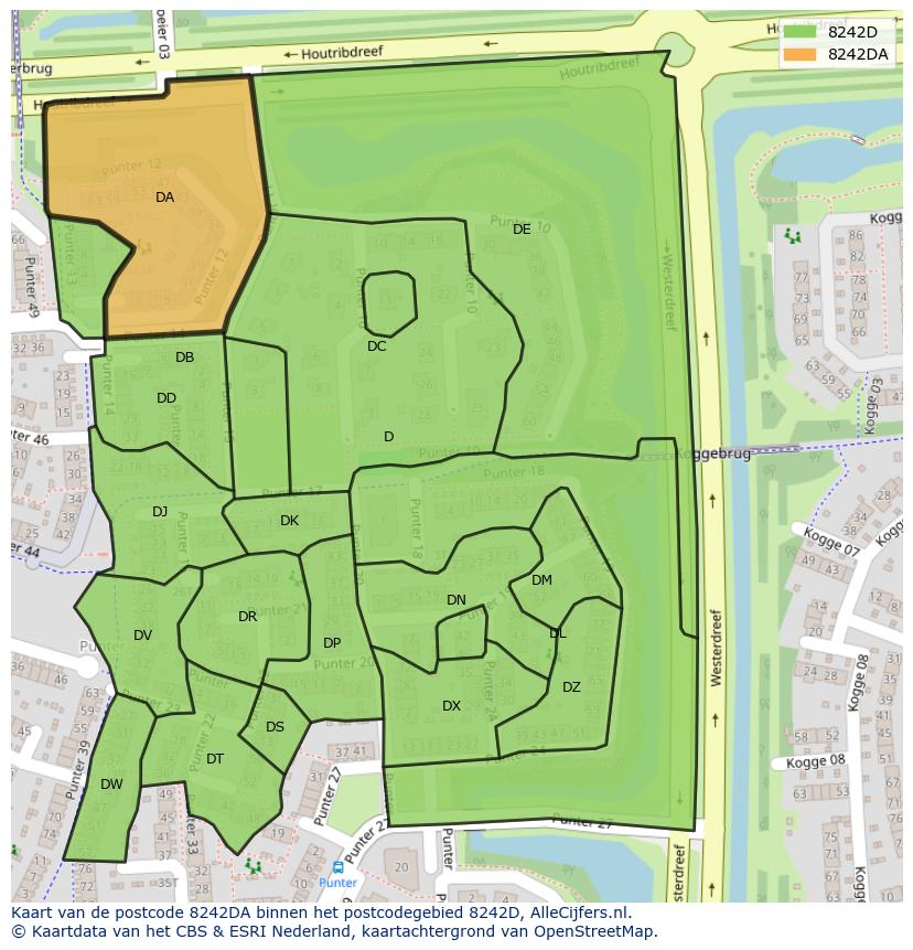 Afbeelding van het postcodegebied 8242 DA op de kaart.