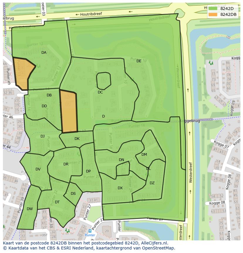 Afbeelding van het postcodegebied 8242 DB op de kaart.