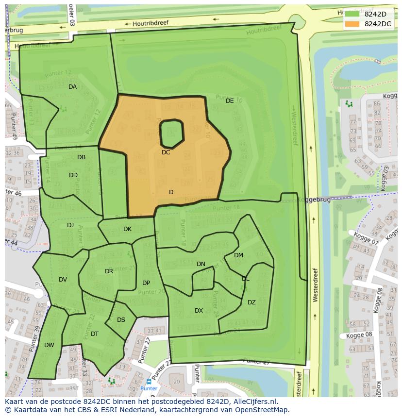 Afbeelding van het postcodegebied 8242 DC op de kaart.