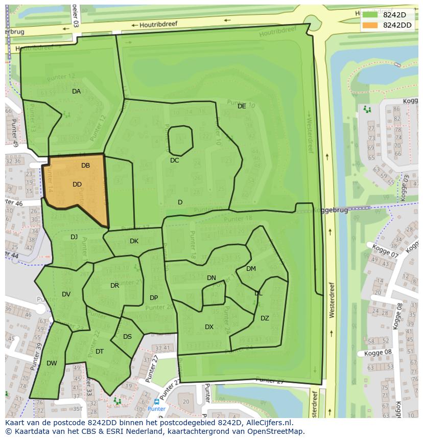 Afbeelding van het postcodegebied 8242 DD op de kaart.