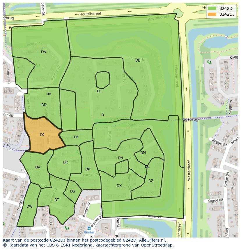 Afbeelding van het postcodegebied 8242 DJ op de kaart.
