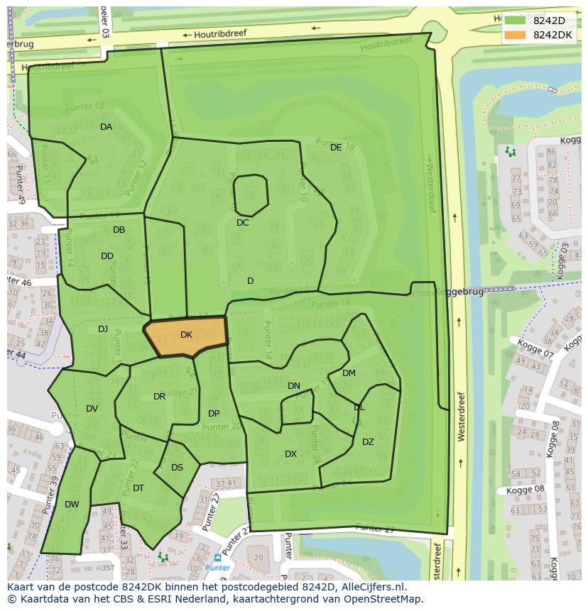 Afbeelding van het postcodegebied 8242 DK op de kaart.