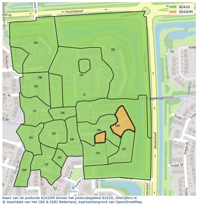 Afbeelding van het postcodegebied 8242 DM op de kaart.