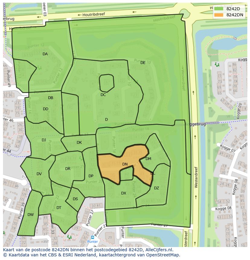 Afbeelding van het postcodegebied 8242 DN op de kaart.