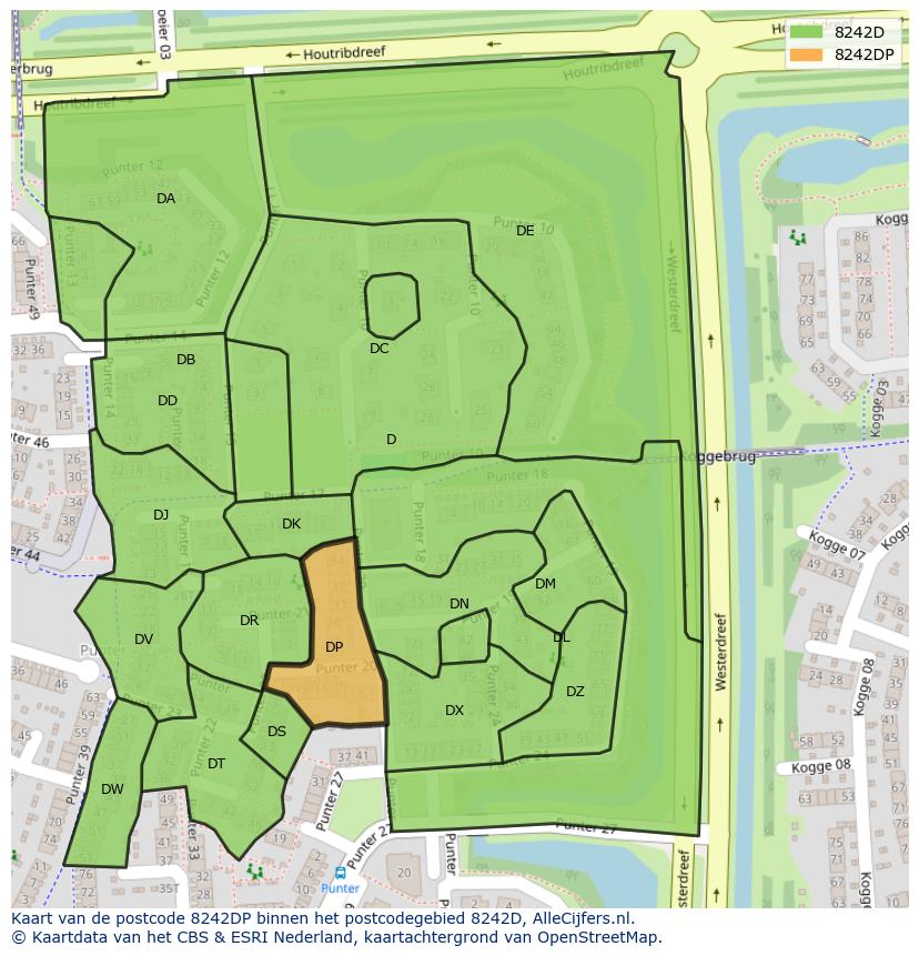 Afbeelding van het postcodegebied 8242 DP op de kaart.