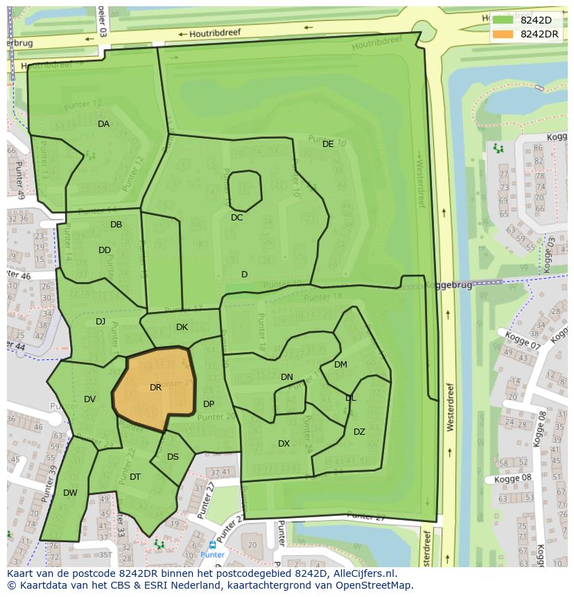 Afbeelding van het postcodegebied 8242 DR op de kaart.