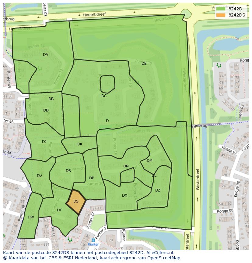 Afbeelding van het postcodegebied 8242 DS op de kaart.