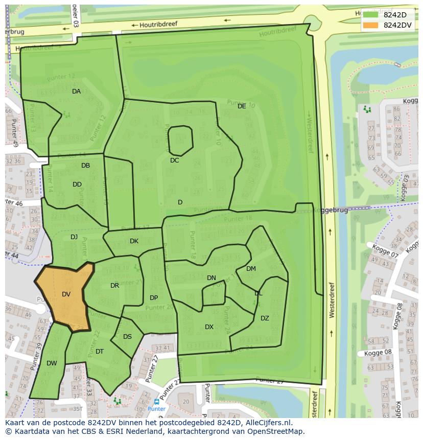 Afbeelding van het postcodegebied 8242 DV op de kaart.
