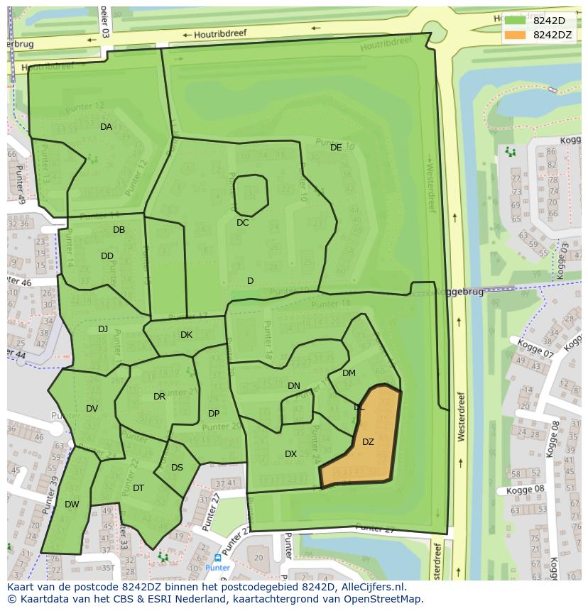 Afbeelding van het postcodegebied 8242 DZ op de kaart.