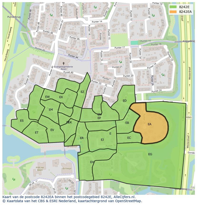 Afbeelding van het postcodegebied 8242 EA op de kaart.