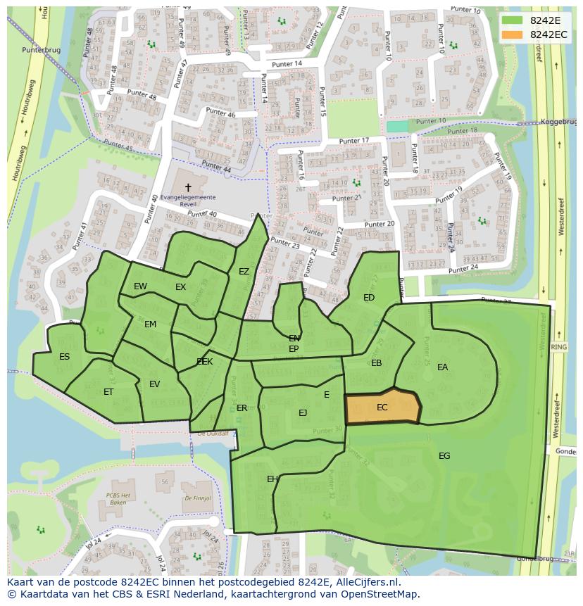 Afbeelding van het postcodegebied 8242 EC op de kaart.