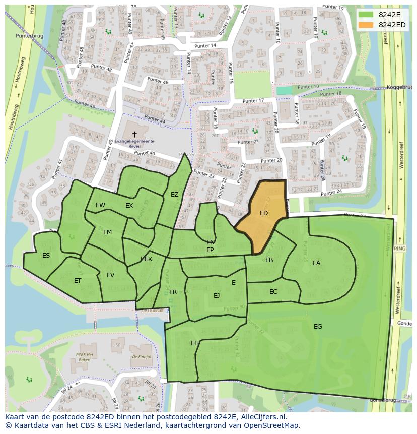 Afbeelding van het postcodegebied 8242 ED op de kaart.