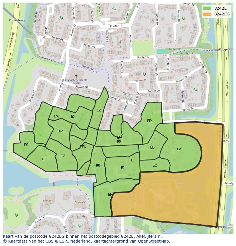 Afbeelding van het postcodegebied 8242 EG op de kaart.