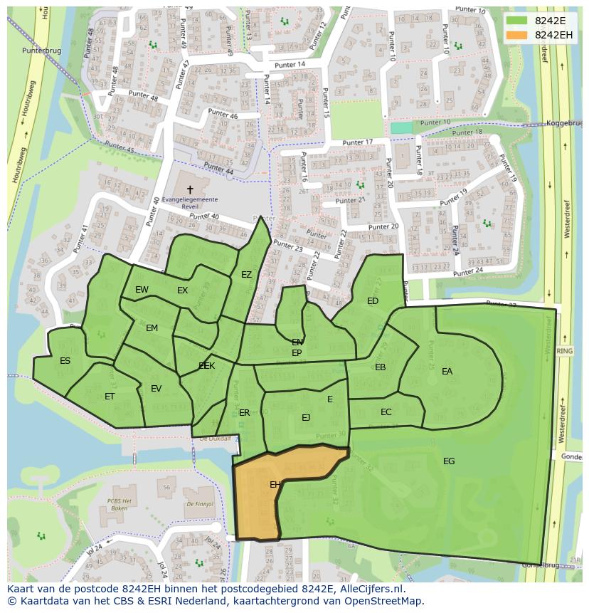 Afbeelding van het postcodegebied 8242 EH op de kaart.