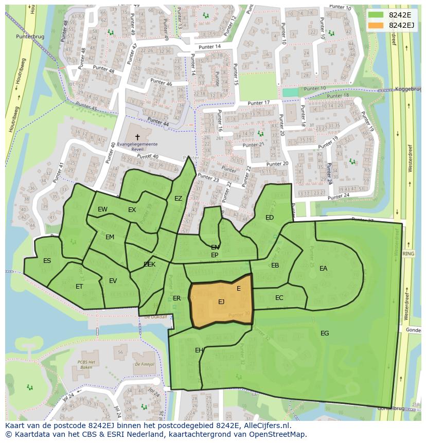 Afbeelding van het postcodegebied 8242 EJ op de kaart.
