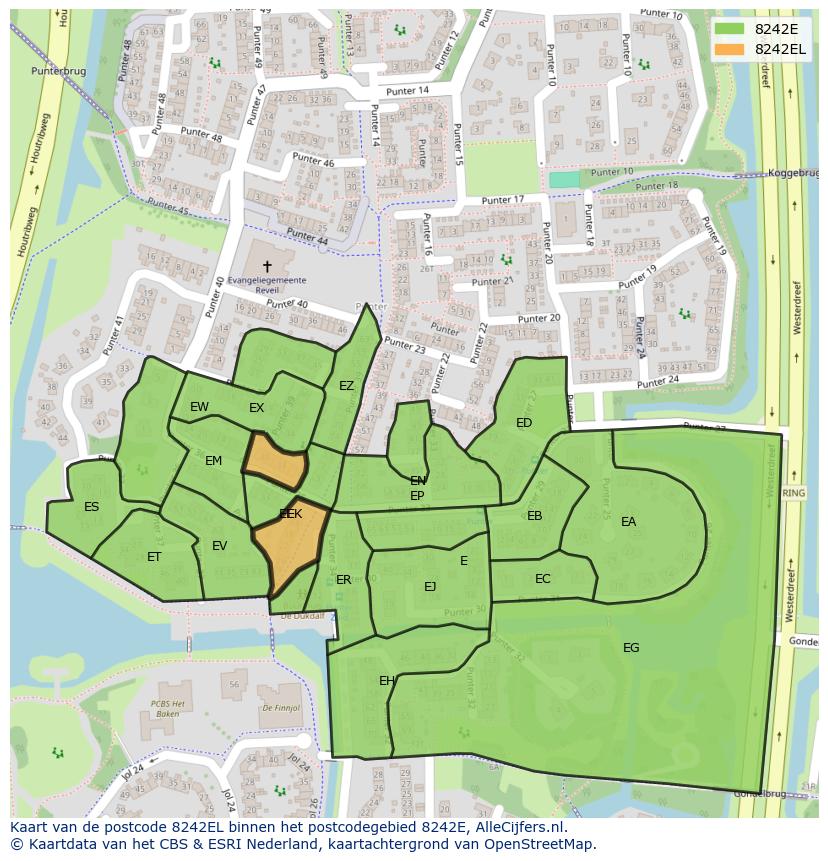 Afbeelding van het postcodegebied 8242 EL op de kaart.