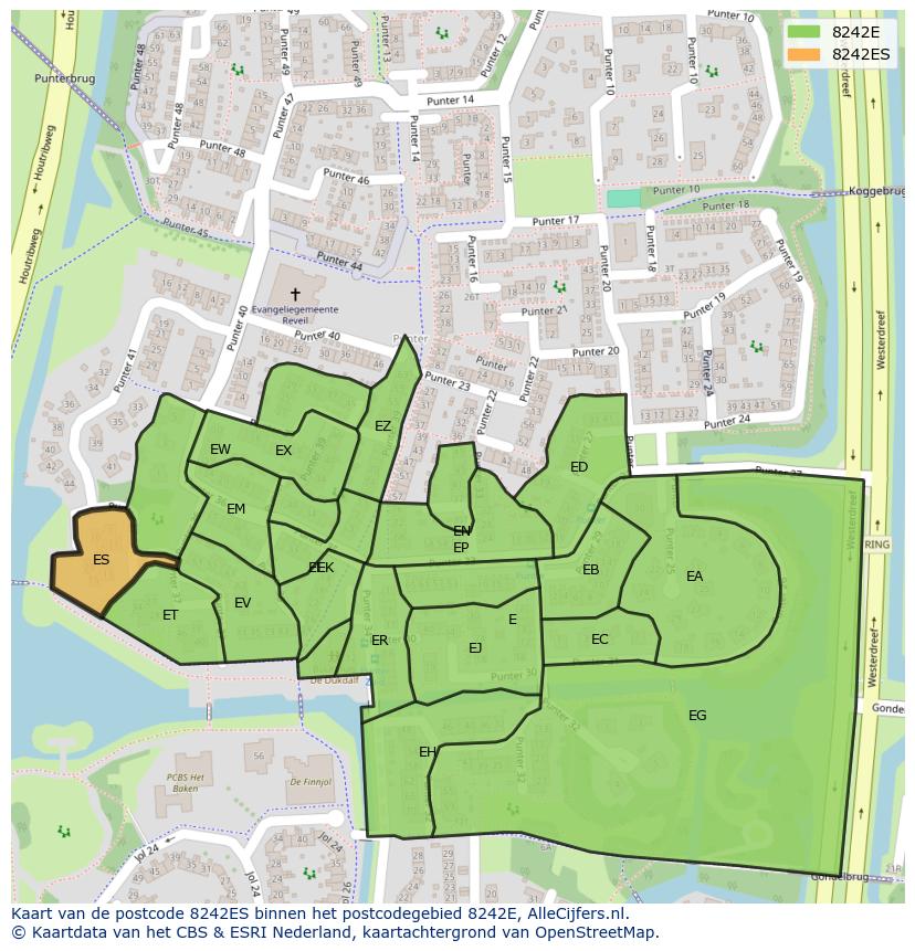 Afbeelding van het postcodegebied 8242 ES op de kaart.