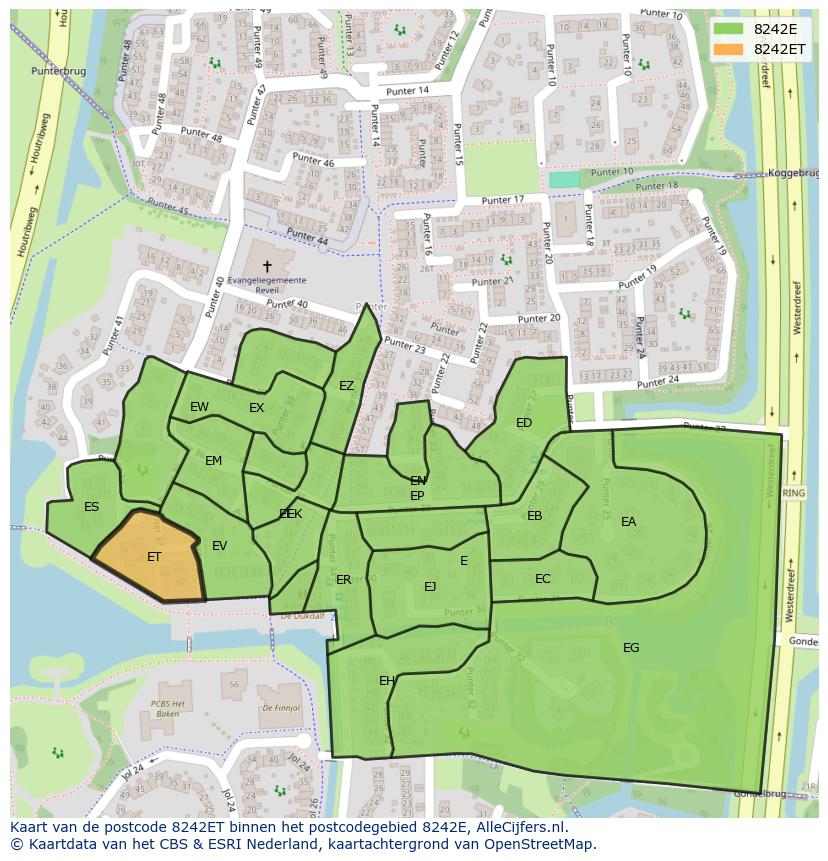 Afbeelding van het postcodegebied 8242 ET op de kaart.