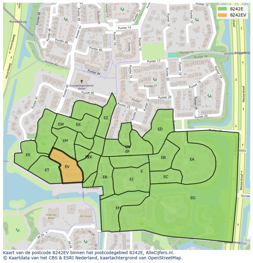 Afbeelding van het postcodegebied 8242 EV op de kaart.
